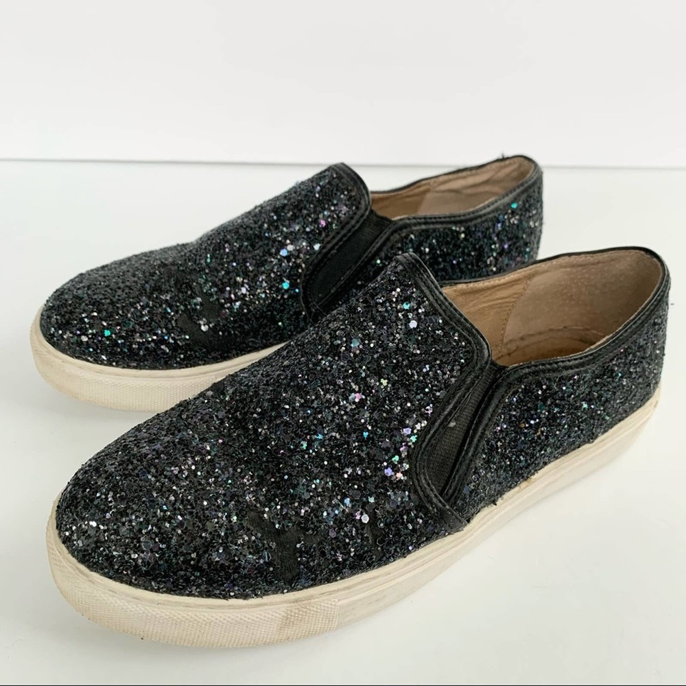 J/SLIDES Black Glitter Flats